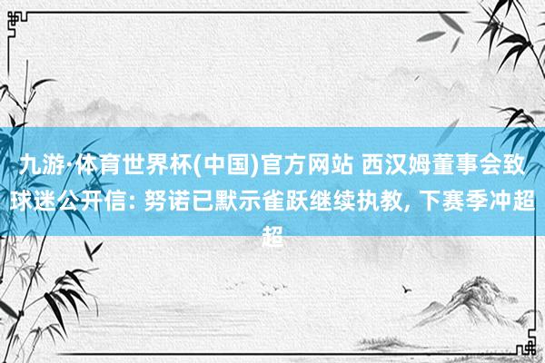 九游·体育世界杯(中国)官方网站 西汉姆董事会致球迷公开信: 努诺已默示雀跃继续执教, 下赛季冲超