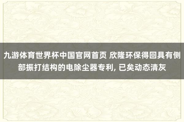 九游体育世界杯中国官网首页 欣隆环保得回具有侧部振打结构的电除尘器专利， 已矣动态清灰