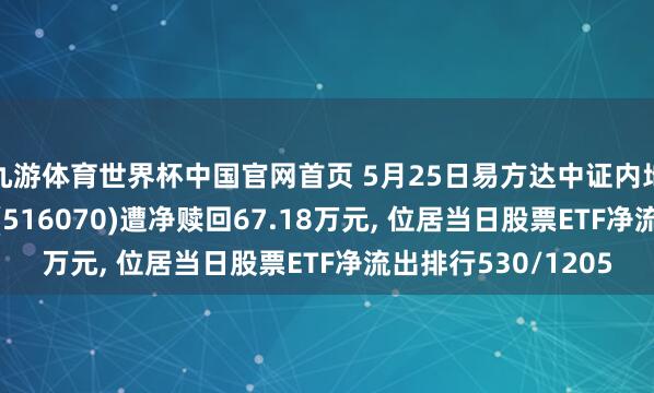 九游体育世界杯中国官网首页 5月25日易方达中证内地低碳经济主题ETF(516070)遭净赎回67.18万元， 位居当日股票ETF净流出排行530/1205