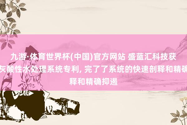 九游·体育世界杯(中国)官方网站 盛蓝汇科技获得炉灰酸性水处理系统专利， 完了了系统的快速剖释和精确抑遏