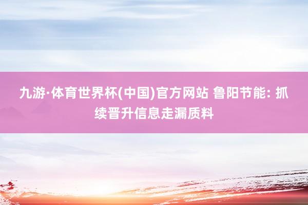 九游·体育世界杯(中国)官方网站 鲁阳节能: 抓续晋升信息走漏质料