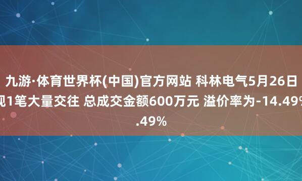 九游·体育世界杯(中国)官方网站 科林电气5月26日现1笔大量交往 总成交金额600万元 溢价率为-14.49%